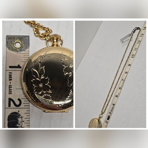 Vintage 80s Gold Tone Floral Locket Pendant Necklace By Evenings P. Craft NWT - Picture 7 of 9